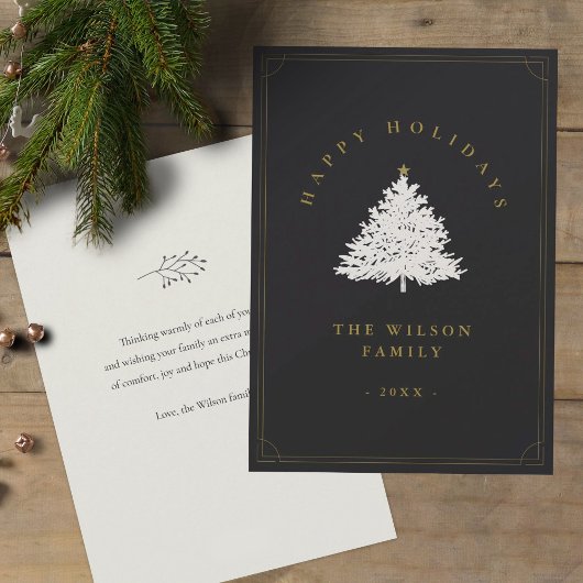 Rustikales Gold und Weihnachtsbaum Feiertagskarte