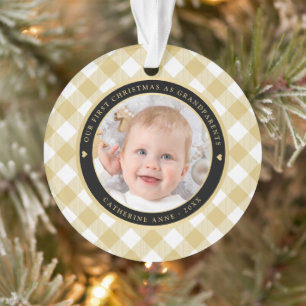 Rustikales Gold White Kariert First Grandeleltern Ornament
