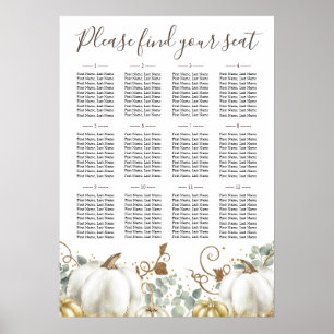 Rustikales Gold White Pumpkins Hochzeitsdiagramm Poster