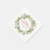 Rustikales Gold Winter Greenery Wreath Frohe Weihn Serviette (Ecke)
