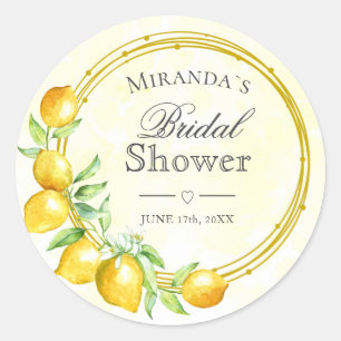Rustikales Gold Wreath Lemon Summer Boho Brautpart Runder Aufkleber