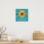 Rustikales Golden Sunflower Aquamarin Blauer Barnh Poster (Küche)