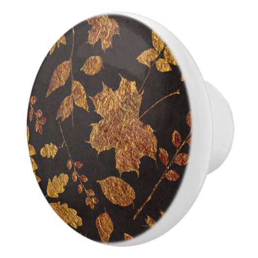 Rustikales Goldenes Blätter Herbst Keramikknauf (Rechts)
