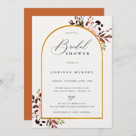 Rustikales Goldenes Brautparty Einladung (Vorne/Hinten)