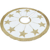 Rustikales goldenes Sternenmuster auf Weiß Polyester Weihnachtsbaumdecke (Schrägansicht)