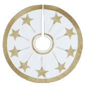 Rustikales goldenes Sternenmuster auf Weiß Polyester Weihnachtsbaumdecke (Vorderseite)