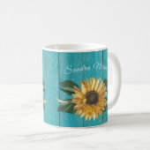 Rustikales goldgelbes Sonnenblumen Aquamarines Hol Kaffeetasse (VorderseiteRechts)