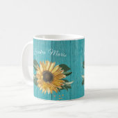 Rustikales goldgelbes Sonnenblumen Aquamarines Hol Kaffeetasse (Vorderseite Links)