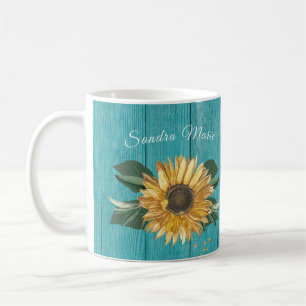 Rustikales goldgelbes Sonnenblumen Aquamarines Hol Kaffeetasse