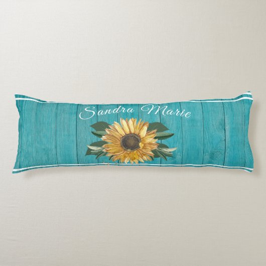 Rustikales goldgelbes Sonnenblumen Aquamarines Hol Seitenschläferkissen (Vorderseite)