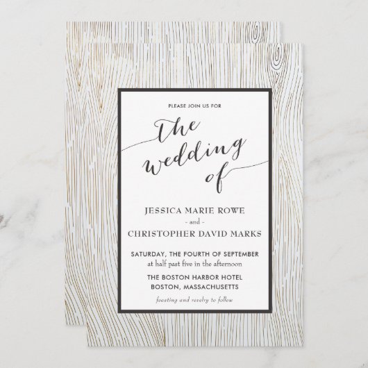Rustikales Goldholz Einladung (Vorne/Hinten)