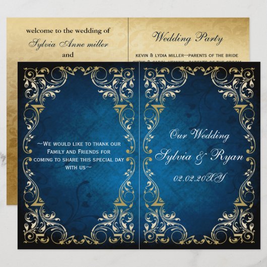 Rustikales Goldmedaille-Hochzeitsprogramm (Vorne/Hinten)