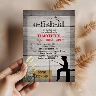 Rustikales "Gone Fishing"-Kindergeburtstag-Party Einladung