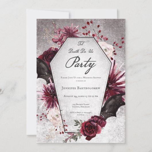 Rustikales Gothic Til Death Do us Party Brautparty Einladung (Vorderseite)