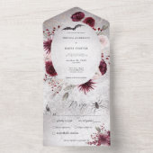 Rustikales Gotisches Schwarzes & Burgund Blumeness All In One Einladung (Innen Boden)