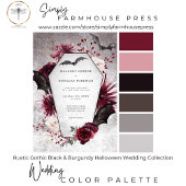 Rustikales Gotisches Schwarzes & Burgund Halloween Einladung