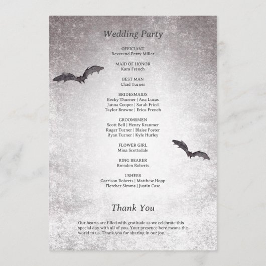 Rustikales Gotisches Schwarzes & Burgund Halloween Programm (Rückseite)