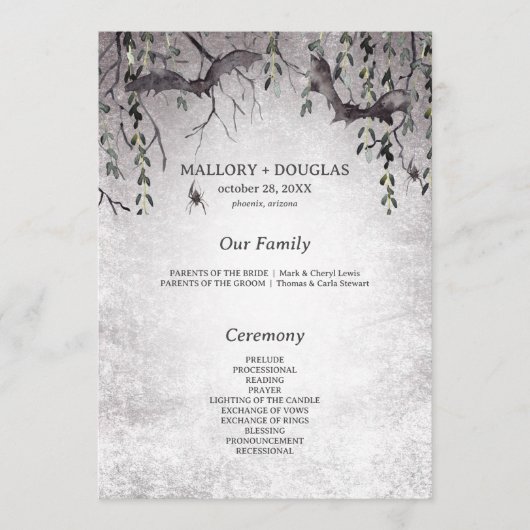 Rustikales Gotisches Schwarzes & Burgund Halloween Programm (Vorderseite)