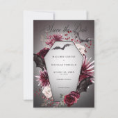 Rustikales Gotisches Schwarzes & Burgund Halloween Save The Date (Vorderseite)