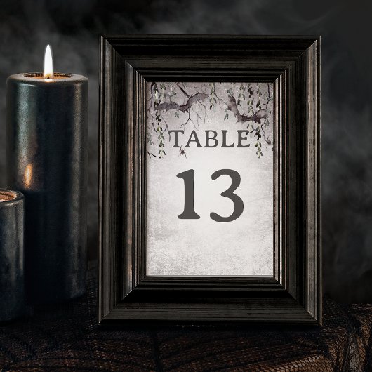 Rustikales Gotisches Schwarzes & Burgund Halloween Tischnummer