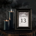 Rustikales Gotisches Schwarzes & Burgund Halloween Tischnummer<br><div class="desc">Treten Sie ein in ein Reich dunkler Romantik mit unserer exquisiten gotischen oder Halloween Hochzeitsfeier, die rustikale Eleganz nahtlos mit einer Touch unheimlicher Anziehungskraft verbindet. Diese Tischnummer-Karte ist ein faszinierendes Meisterwerk, das den Kern Ihrer einzigartigen Liebe einfängt und mit aufwändigen, zarten Hängeweinen geschmückt ist. Vor dem Hintergrund bordeauxroter und schwarzer,...</div>