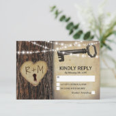 Rustikales Gotisches Skelett Schlüssel & Baum Herz RSVP Karte (Stehend Vorderseite)