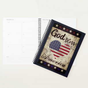Rustikales, Gott segne Amerika Patriotisches Herz Planer