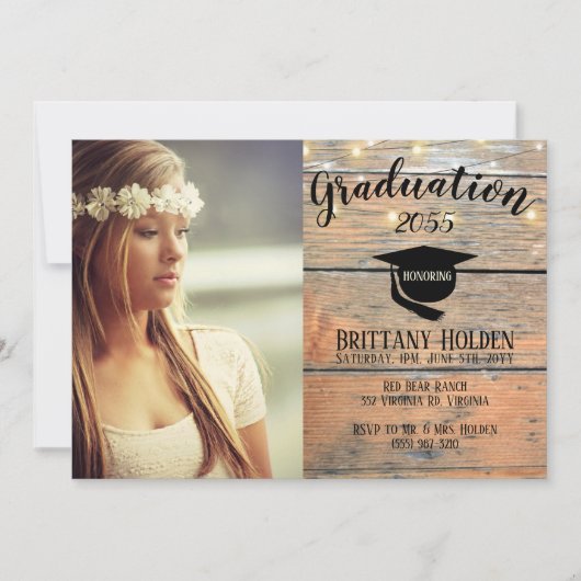 Rustikales Graduationspartei Foto Einladung (Vorderseite)