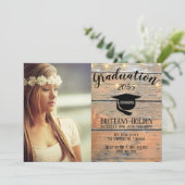 Rustikales Graduationspartei Foto Einladung (Stehend Vorderseite)