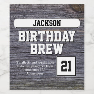 Rustikales Grau 21. Brew Happy Birthday Beer Bottl Weinetikett