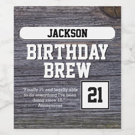 Rustikales Grau 21. Brew Happy Birthday Beer Bottl Weinetikett (Einzelnes Label)
