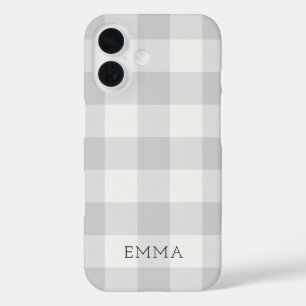 Rustikales Grau Buffalo Karo Monogram iPhone 16 Hülle