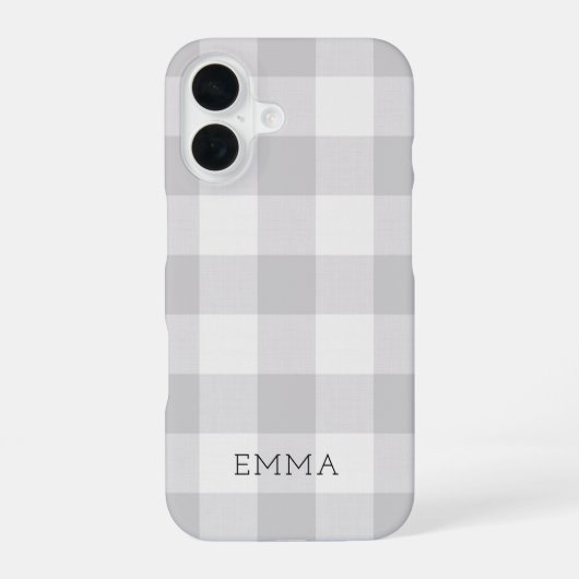 Rustikales Grau Buffalo Karo Monogram iPhone 16 Hülle (Rückseite)