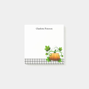 Rustikales Grau Kariert & Kürbis Thanksgiving Herb Post-it Klebezettel