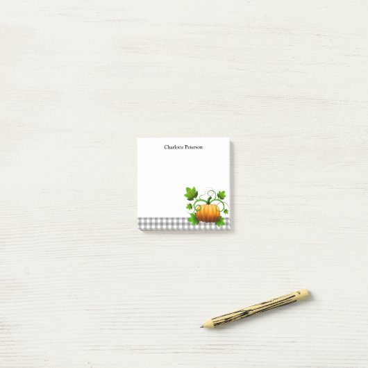 Rustikales Grau Kariert & Pumpkin Erntedank Herbst Post-it Klebezettel (Auf Schreibtisch)