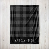 Rustikales Grau und Schwarz Buffalo Karo Monogram Fleecedecke