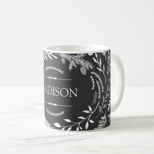 Rustikales Grau-Winter-Monogramm Kaffeetasse (VorderseiteRechts)