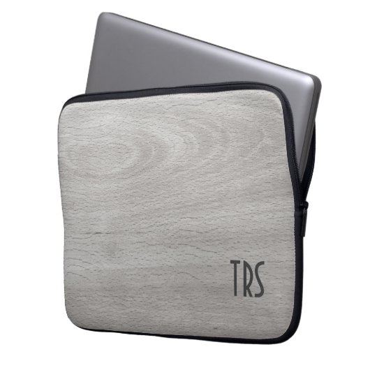 Rustikales Grau Wood Grain Monogramm Laptopschutzhülle (Vorderseite Links)