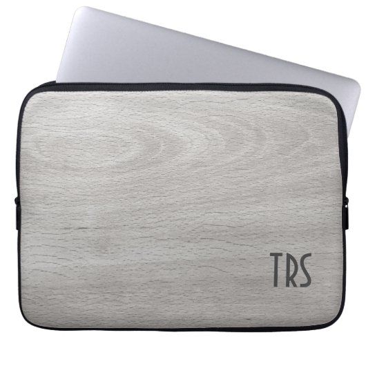 Rustikales Grau Wood Grain Monogramm Laptopschutzhülle (Vorderseite)