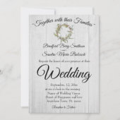 Rustikales graues Barnholz, Eukalyptus Wreath Wedd Einladung (Vorderseite)