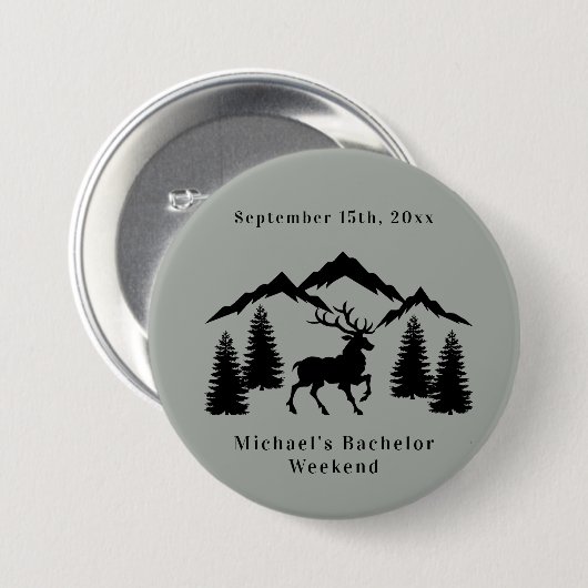Rustikales graues Buck Jagen Bachelor Weekend Button (Vorne & Hinten)