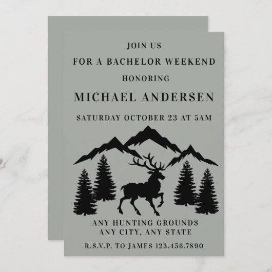 Rustikales graues Buck Jagen Bachelor Weekend Einladung (Vorne/Hinten)