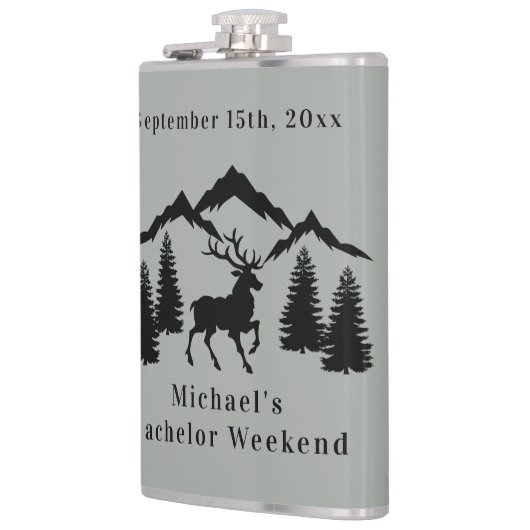 Rustikales graues Buck Jagen Bachelor Weekend Flachmann (Links)