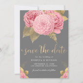 Rustikales graues Gold Dusty Pink Floral Wedding Save The Date (Vorderseite)