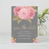 Rustikales graues Gold Dusty Pink Floral Wedding Save The Date (Stehend Vorderseite)