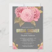 Rustikales graues goldfarbenes, rosafarbenes Braut Einladung (Vorderseite)