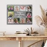 Rustikales graues Holz 10 Foto Collage Familie Künstlicher Leinwanddruck<br><div class="desc">Erstellen Sie Ihre eigene Collage Leinwand mit 10 Ihrer Lieblingsbilder auf einem Hintergrund aus Holz.Personalisieren Sie Ihre Fotos mit Familiennamen und festem Datum. Das Zitat "Family is Everything" fügt dem Foto-Collage-Geschenk eine einzigartige Touch hinzu.</div>