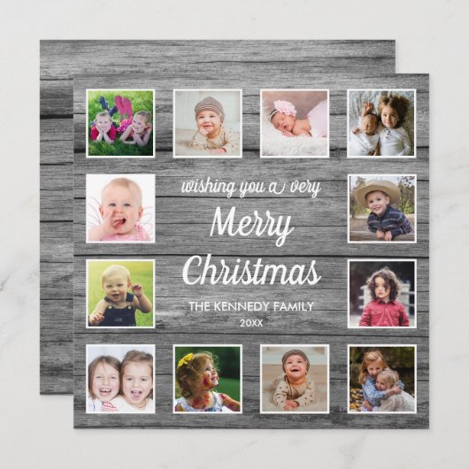 Rustikales graues Holz 12 FotoCollage Weihnachten (Vorne/Hinten)