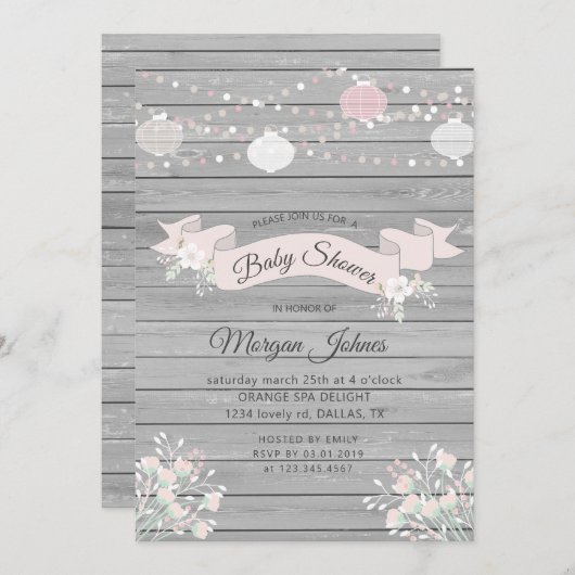 Rustikales graues Holz Blumendusche Einladung (Vorne/Hinten)