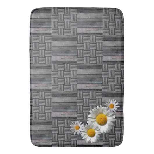 Rustikales graues Holz und Daisy Bath Mat Badematte (Vorderseite Vertikal)
